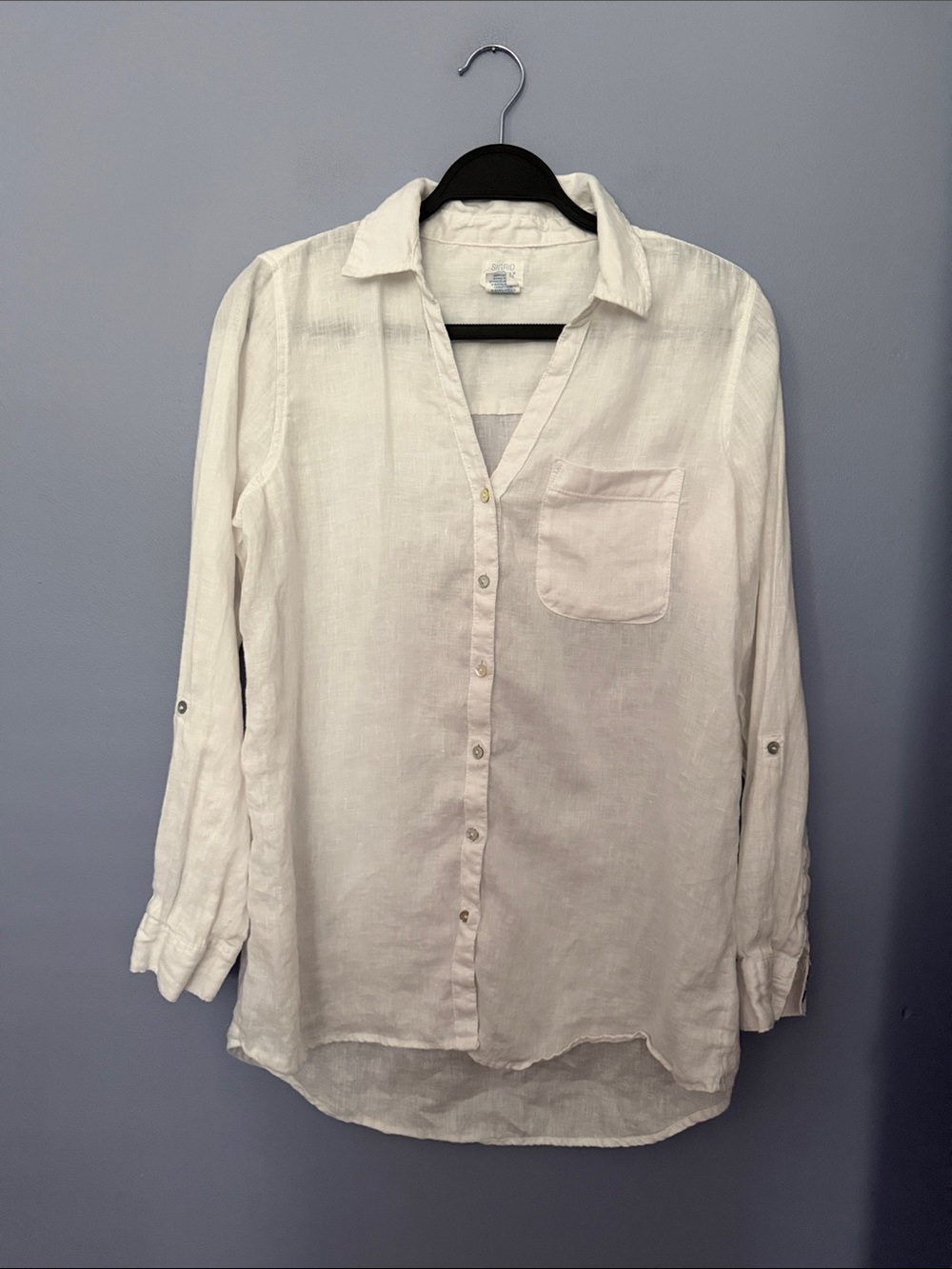 Sigrid Olsen Linen Button Down Shirt Small White Coastal Resort - Picture 2 of 8